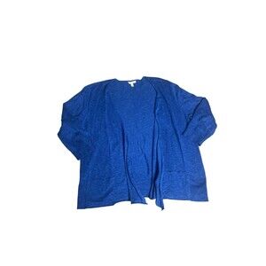 Eileen Fisher Size Medium Blue Organic Linen Cotton Cardigan Sweater Thin Knit